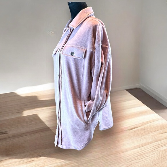 Bibi Women's Fleece Jacket Light Pink Mauve Oversized Relaxed Fit SM Pockets - Picture 3 of 10